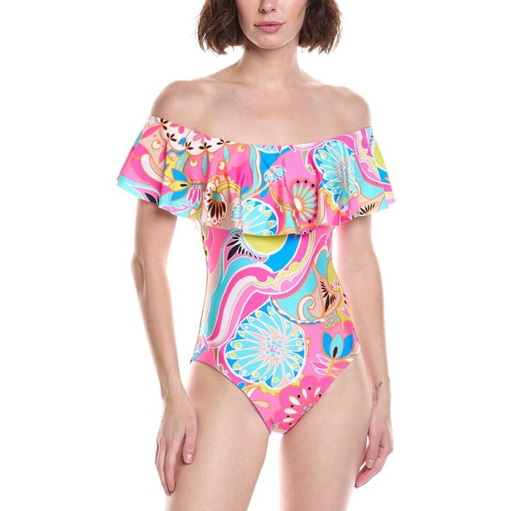 Trina Turk Womens Monaco Ruffle One-Piece